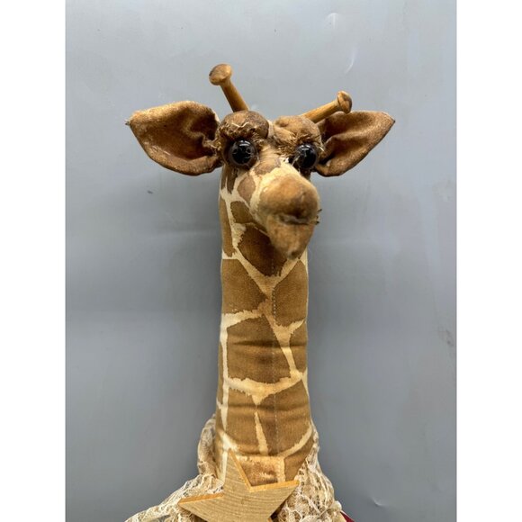 large Handcrafted Giraffe Doll Patriotic Dress & Lace Accents wood brown READ - Picture 3 of 12